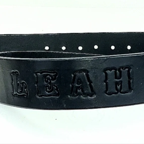 LEAH Personalized Black Leather Belt 32 - Picture 11 of 11